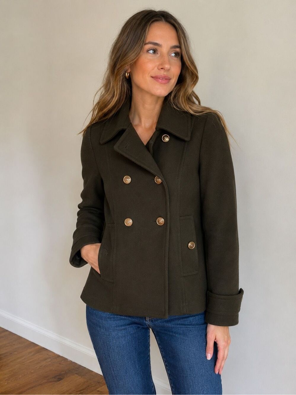 Tory Burch Wool Double Breasted Pea Coat Gold Buttons Size 4
